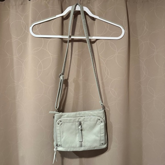 Bueno Handbags - BUENO Light Gray Faux Leather Crossbody Bag Womens Zip Pockets Adjustable Strap